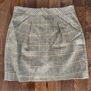 J.Crew Brown Tan Plaid Houndstooth Wool Mini Pencil Skirt Size 6